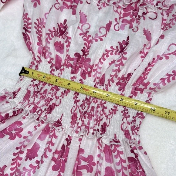 Luisa Positano Giorgio Mini Dress White & Pink Linen Amalfi Coast Italy Inspired - Picture 14 of 16